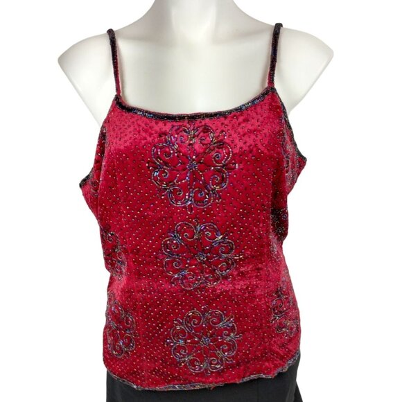 Newport News Misses 16 Vintage Red Velvet Beaded Camisole Tank - Picture 1 of 7